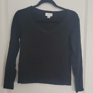 LOFT Women's Classic Black Long Sleeve V-Neck Top